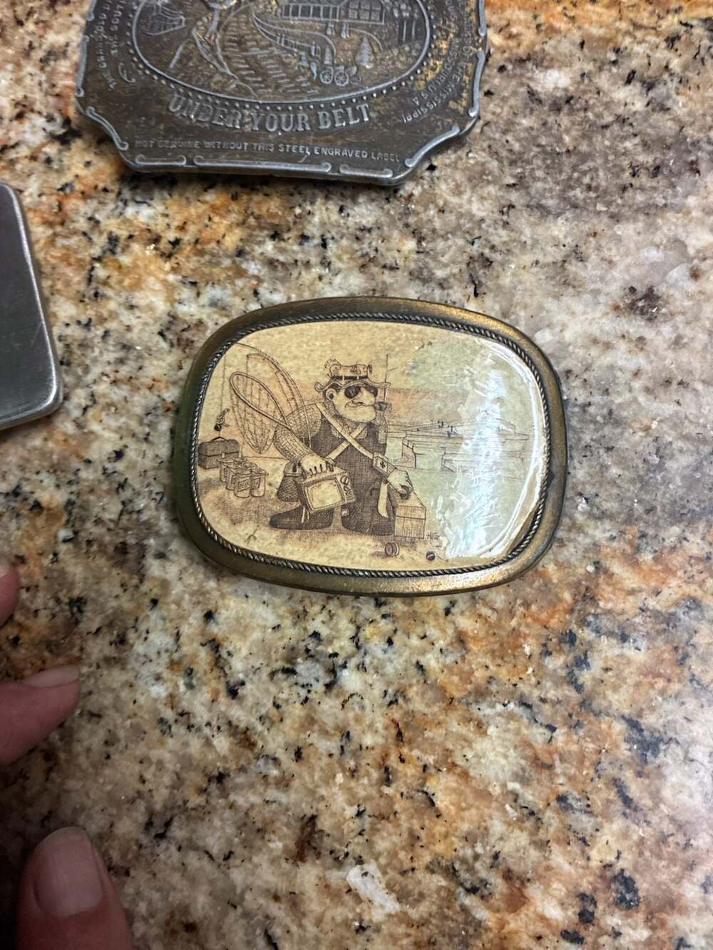 Vintage HLG Cartoon Fisherman Fishing Belt Buckle
